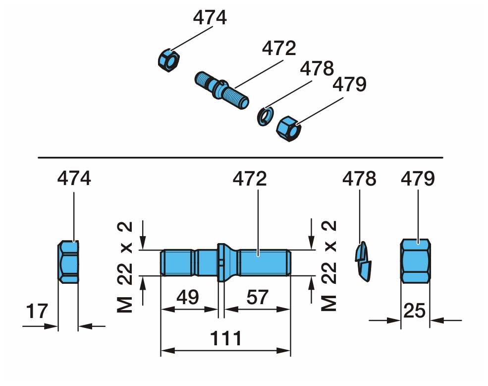    BPW M 22 x 2 / M 22 x 2 / 111 / 57 / 49