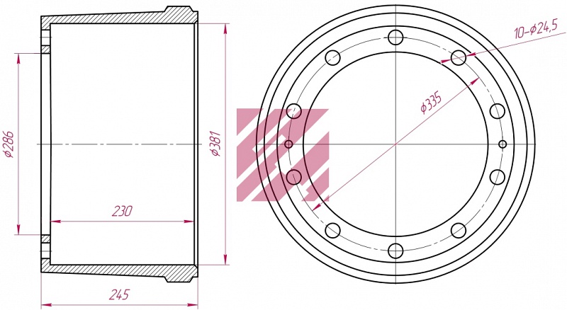 ������� ��������� MARSHAL �������� 381*180/185 h=245 Volvo FL6/FS7